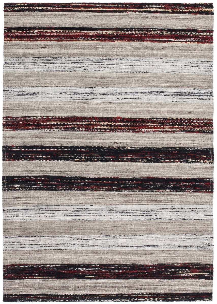 Padiro laagpolig vloerkleed 80 x 150 cm - zwart / wit - modern streeppatroon - geschikt voor vloerverwarming - van wol en katoen en zijde