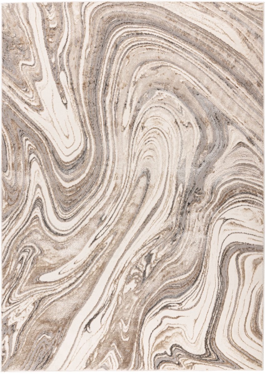 Padiro laagpolig vloerkleed 120 x 170 cm - zilver / beige - modern abstract design - geschikt voor vloerverwarming - van polyester