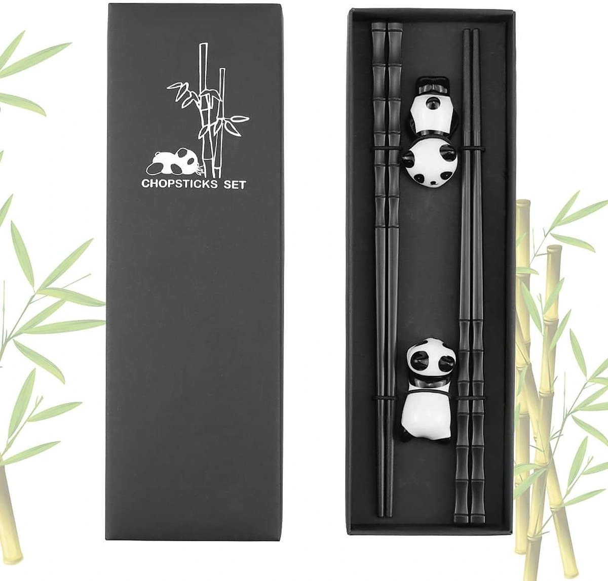 Solidchoice - Set van 2 Herbruikbare Fiberglass Chopsticks met Panda Houder