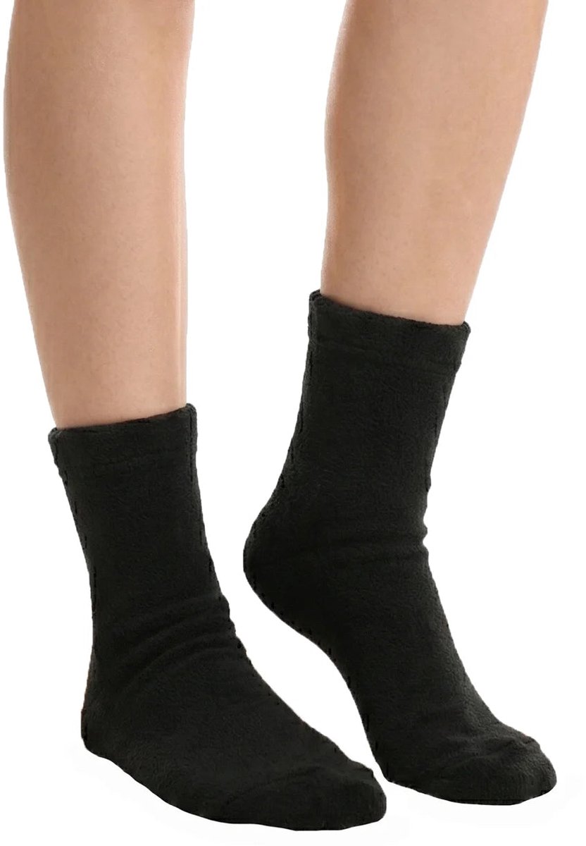 Marianne 2-pak - Fleece sokken - Zachte warme dames sokken - Fleece huissokken en bedsokken - Warme sokken dames - 40 - Zwart