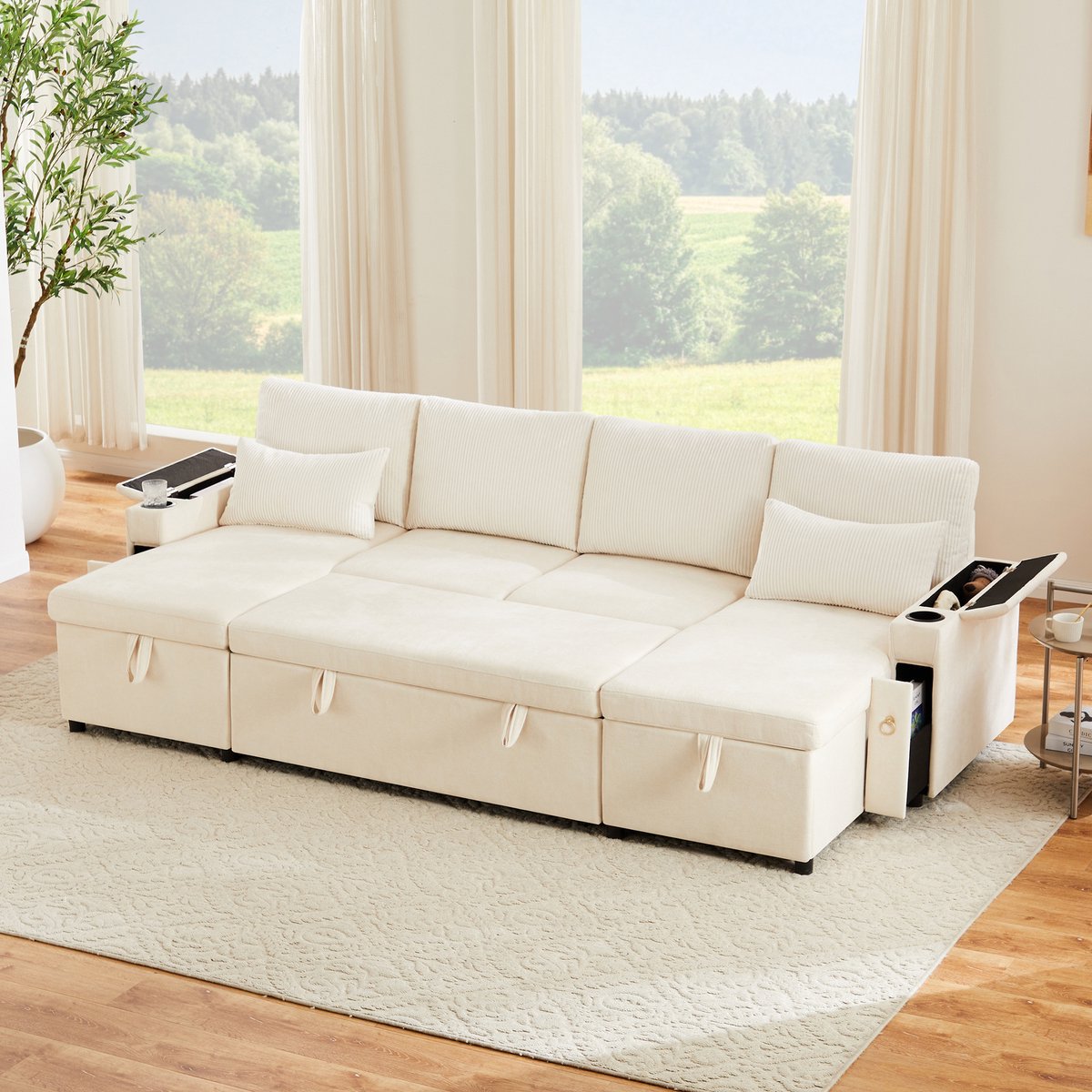 Sofa voor Woonkamer en Gastenkamer - , Gemakkelijk Om In Te Ruimen - 272x131x84 cm, Beige