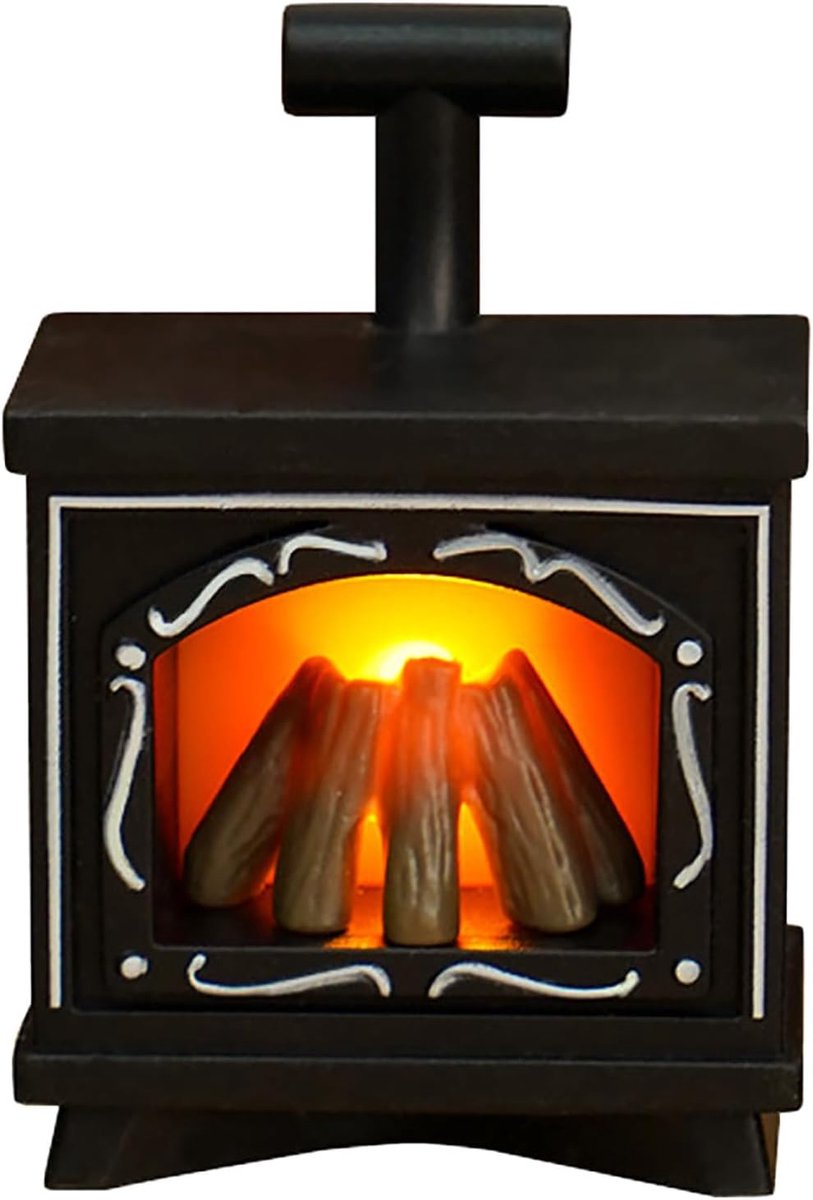 Miniatuur gloeiende haardverlichting - Decoratief stuk voor het interieur van het huis - Poppenhuishaard - Miniatuur gloeiende imitatie haardverlichting - LED-lantaarndecoratie - Vlamloze binnen- en buitenhuisdecoratie - Zwart