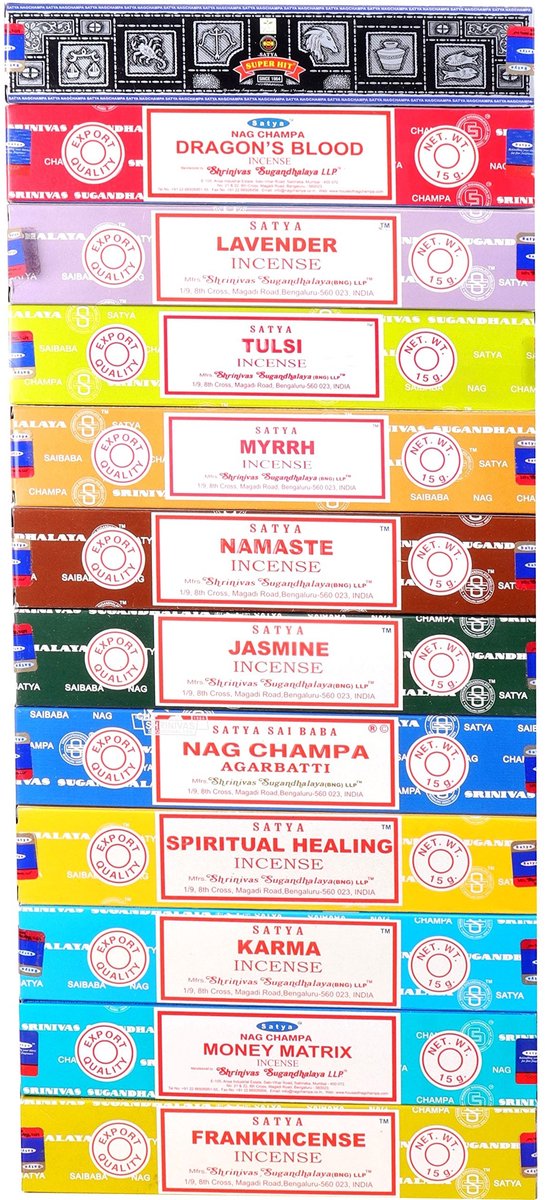Solidchoice - Set van 12 Satya Wierookstokjes, 15 g per geur