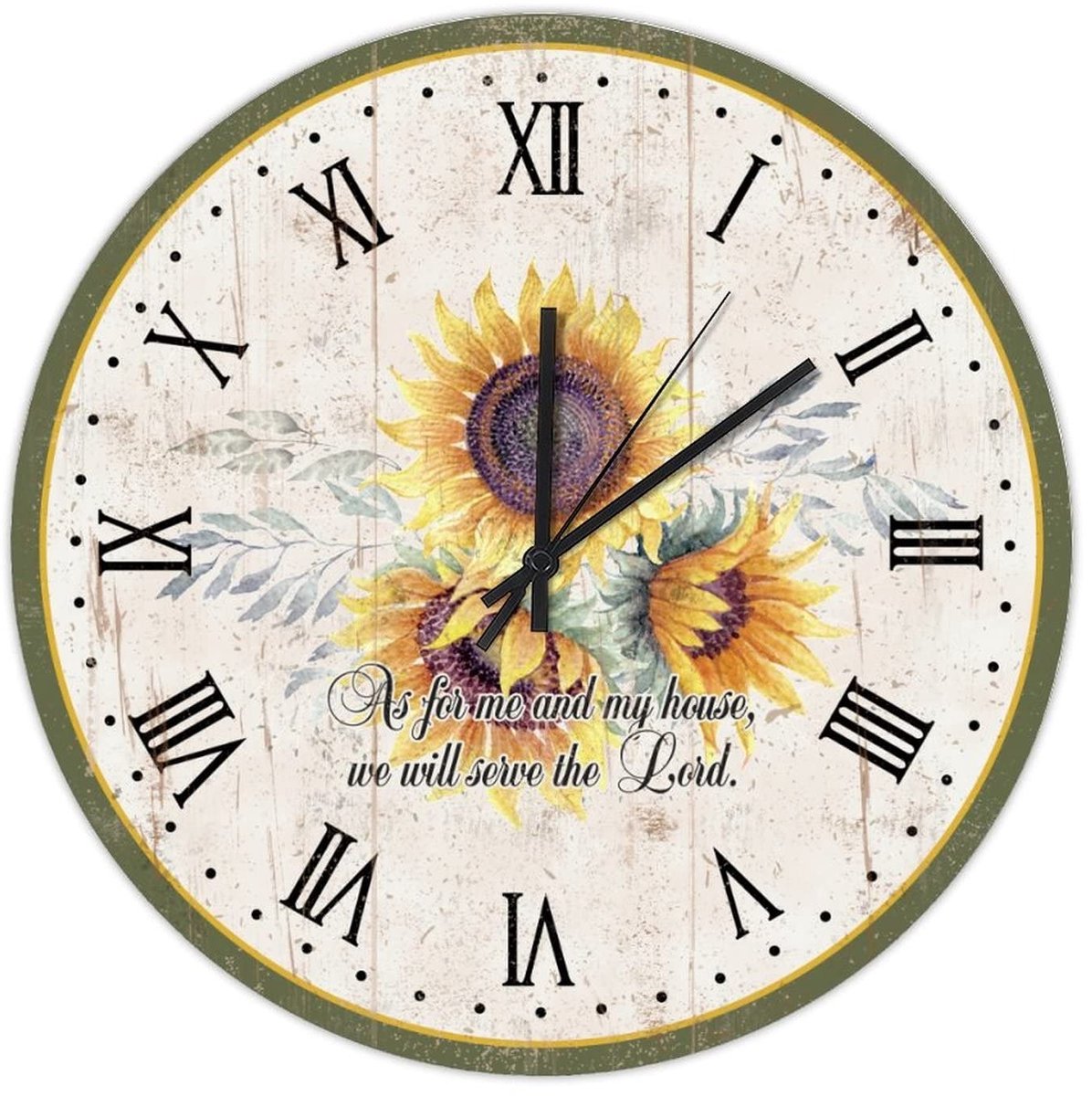Solidchoice - Retro Bloemen Zonnebloem Wandklok - Houten Ronde Klok 15x15 Inch