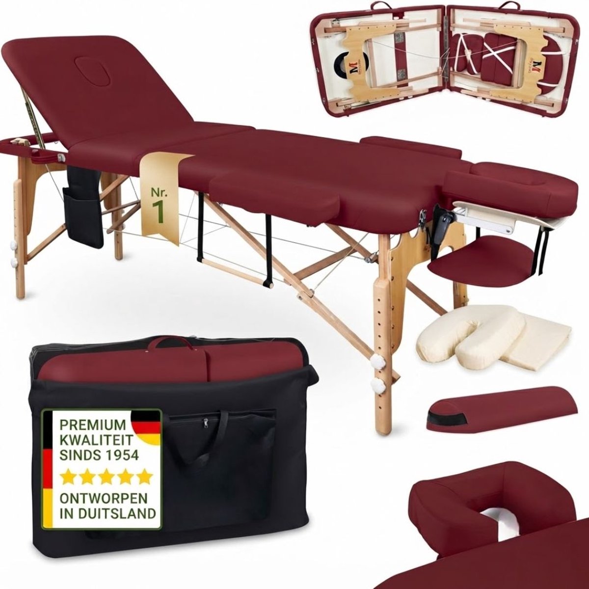 JCP® Massagetafel - Massagetafel Inklapbaar - Behandeltafel - Rood - 185cm x 65cm x 85cm