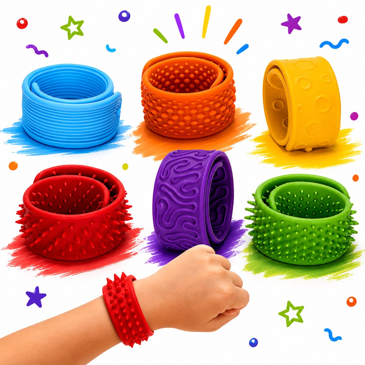 Tolvia Sensorische Fidget Armbanden - 6 Stuks Siliconen Friemelarmbanden - Verschillende Texturen - Rekbaar & Flexibel - Fidget Speelgoed voor Kinderen en Volwassenen
