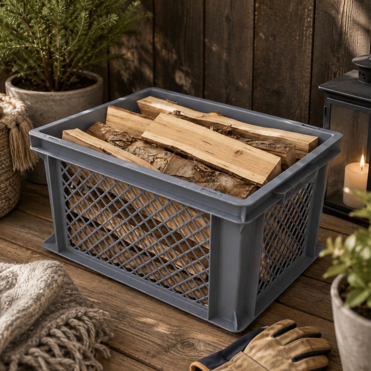 Bellatio Design opbergbox - 2x - opbergkrat - grijs - 40 x 30 x 22 cm - kunststof - open structuur - opbergers - kisten - garage/zolder
