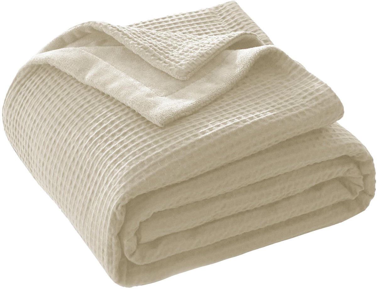 Solidchoice - Katoenen Dekbed, 150 x 200 cm, Beige Waffle en Milk Velvet