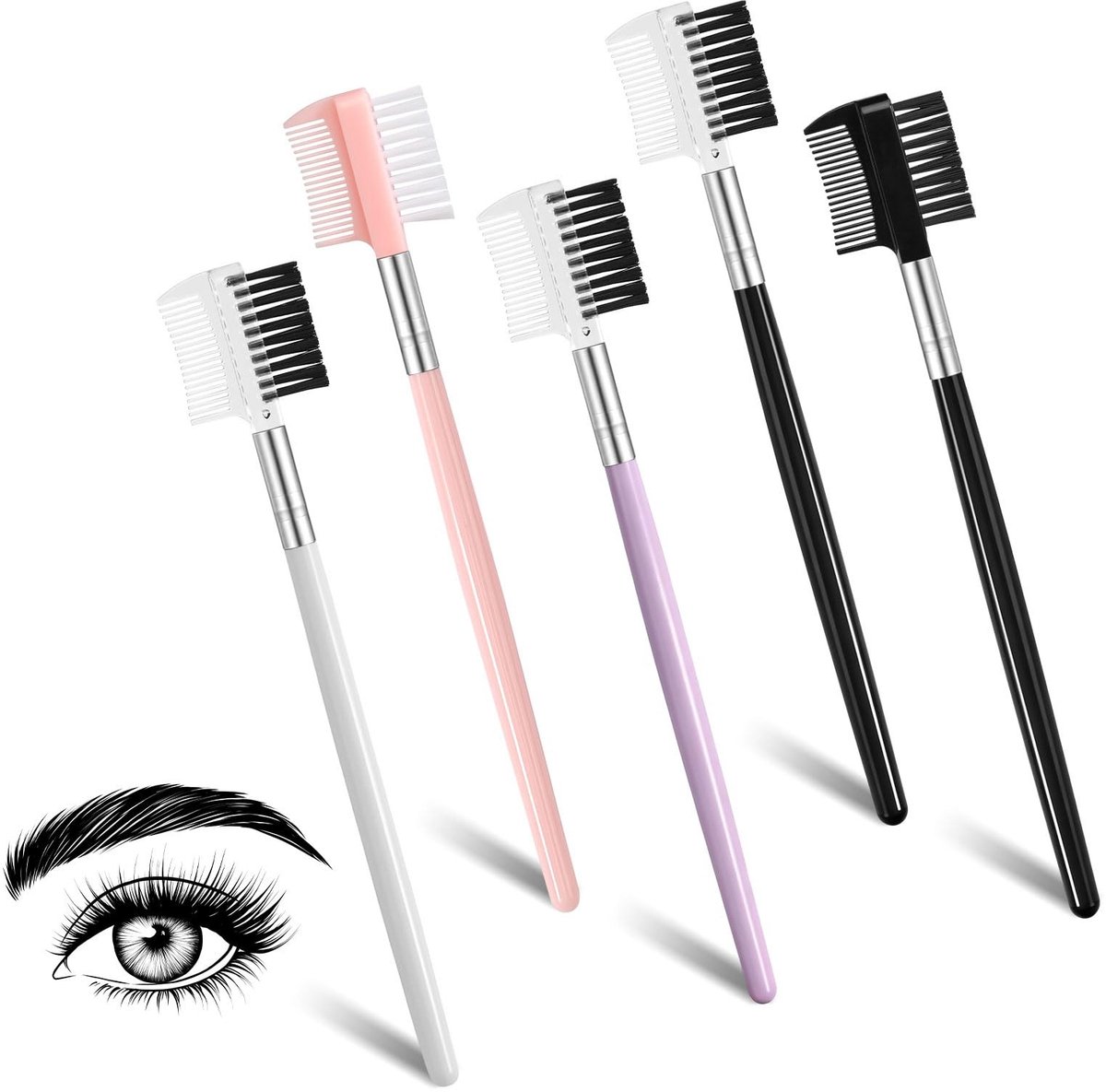 Solidchoice - 5 Stuks Wimperkam en Wenkbrauwborstel Set - Oogmake-up Gereedschap voor Perfecte Wimpers
