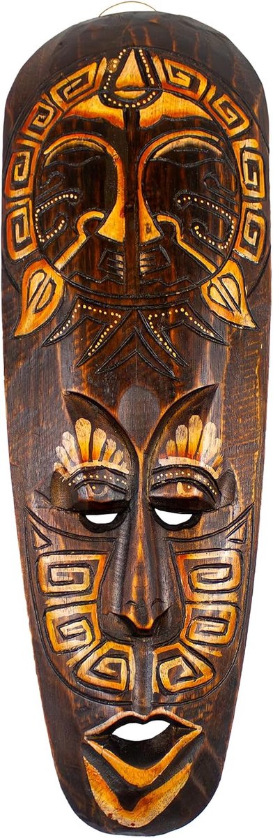 Wandmasker 50 cm - Albesia-hout - handgesneden en beschilderd - perfect voor woonkamer - SnelShoppen