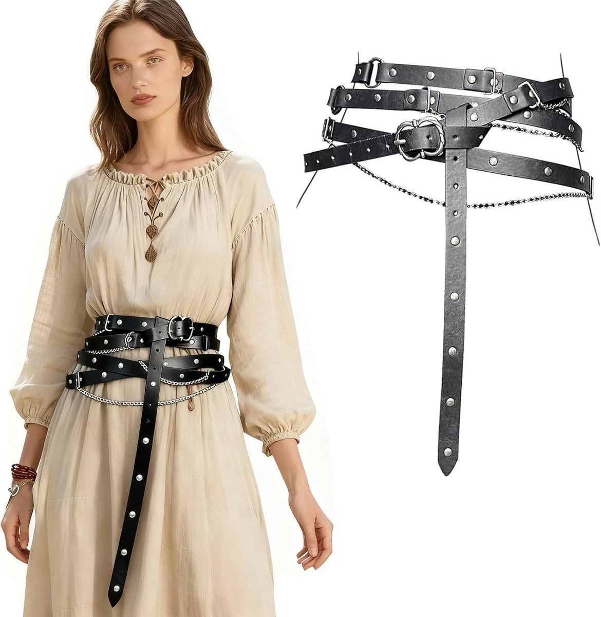 Medieval DIY faux leren metaal kettingriem - retro taille riem - verstelbaar - ideaal voor dagelijks gebruik - SnelShoppen