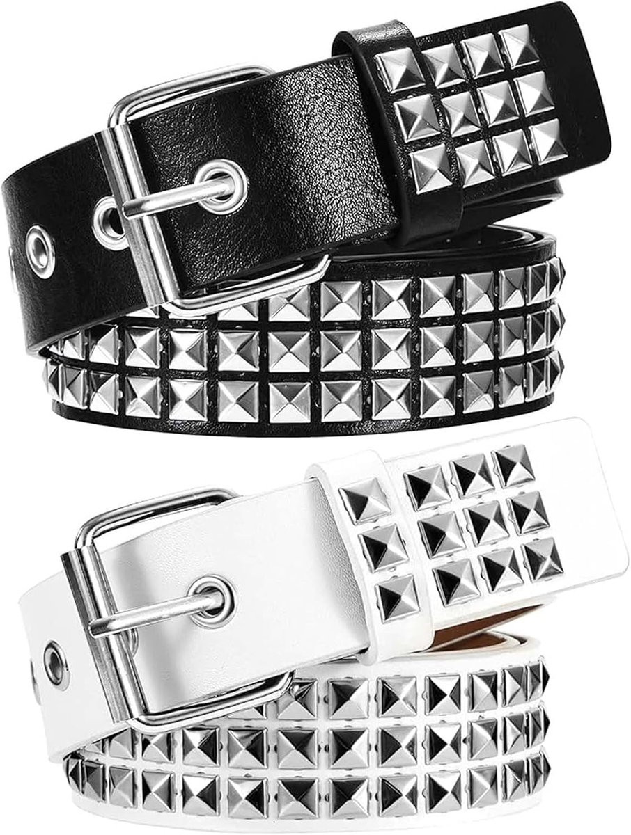 Punk riem met studs 110cm - zwart/wit - verstelbaar - perfect voor gothic stijl - SnelShoppen
