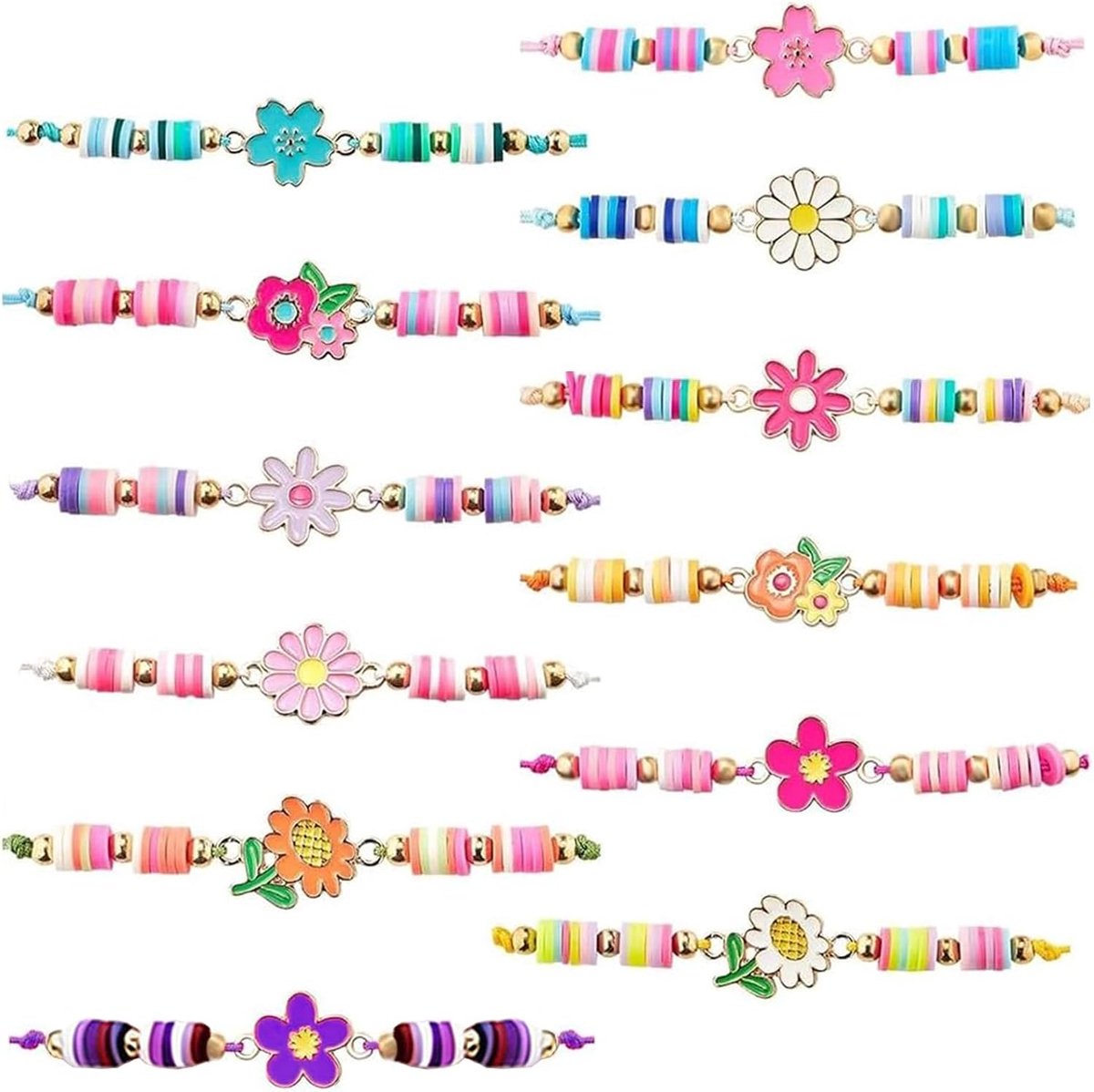 vriendschapsarmbanden 12 stuks - kleurrijke bloemen - handarmbanden - perfect voor feestjes - SnelShoppen