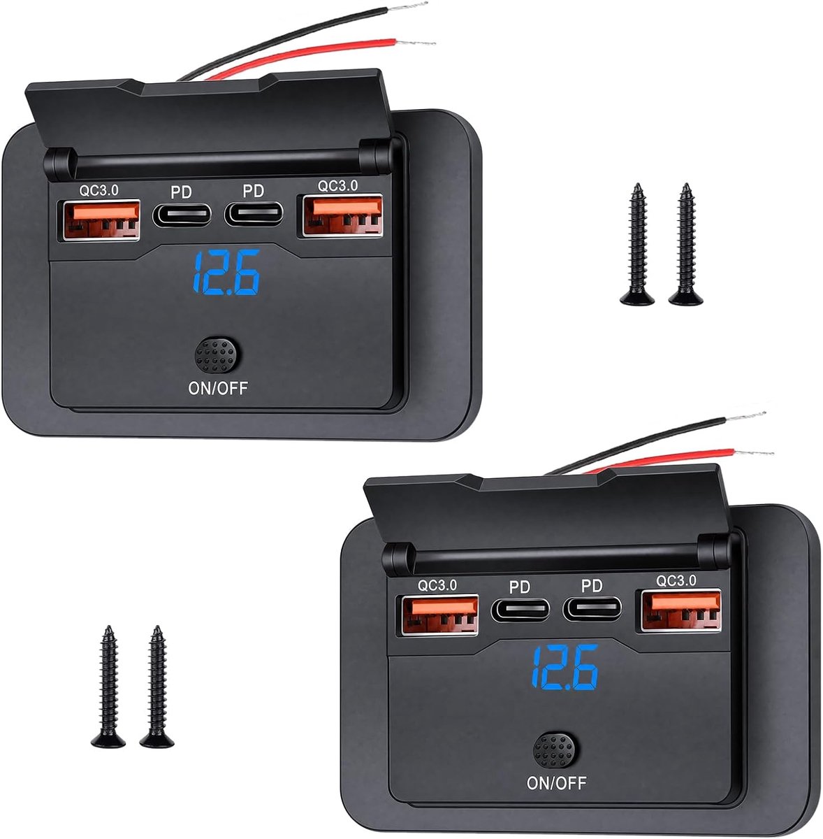 USB-stopcontact 78 W - 12 V - inbouw met 4-poorts snel opladen - ideaal voor camper of boot - SnelShoppen