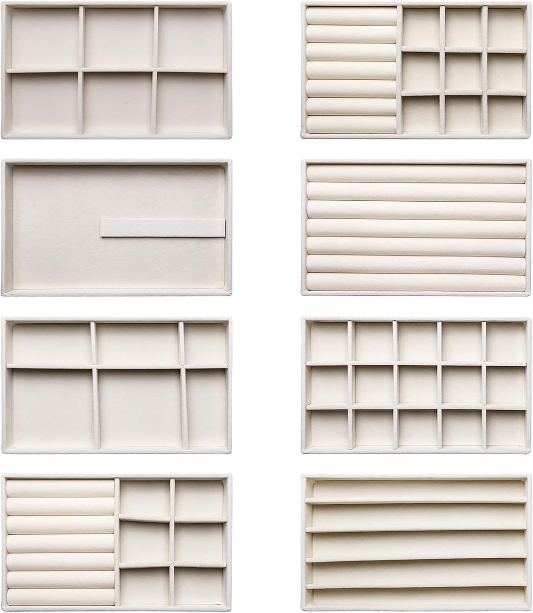 Sieradendoosjes set van 8 - fluwelen beige - stapelbaar ontwerp - perfecte sieradenopslag - SnelShoppen