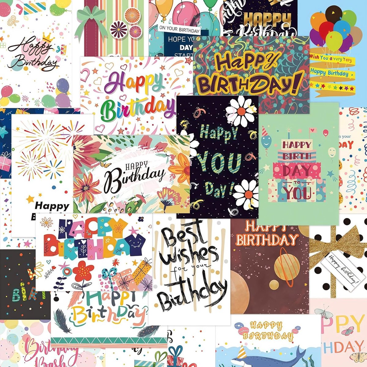 Verjaardagskaartenset 24 stuks - gemengd ontwerp - met envelop en sluitstickers - voor mannen en vrouwen - SnelShoppen