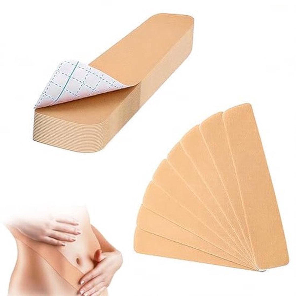 20 stuks liftende tapes buik, buikverstevigingstape elastische dijbeen-verstevigingstapes voor vrouwen, lange directe verstevigingspatches voor slappe huid, platte buik, rug (beige)