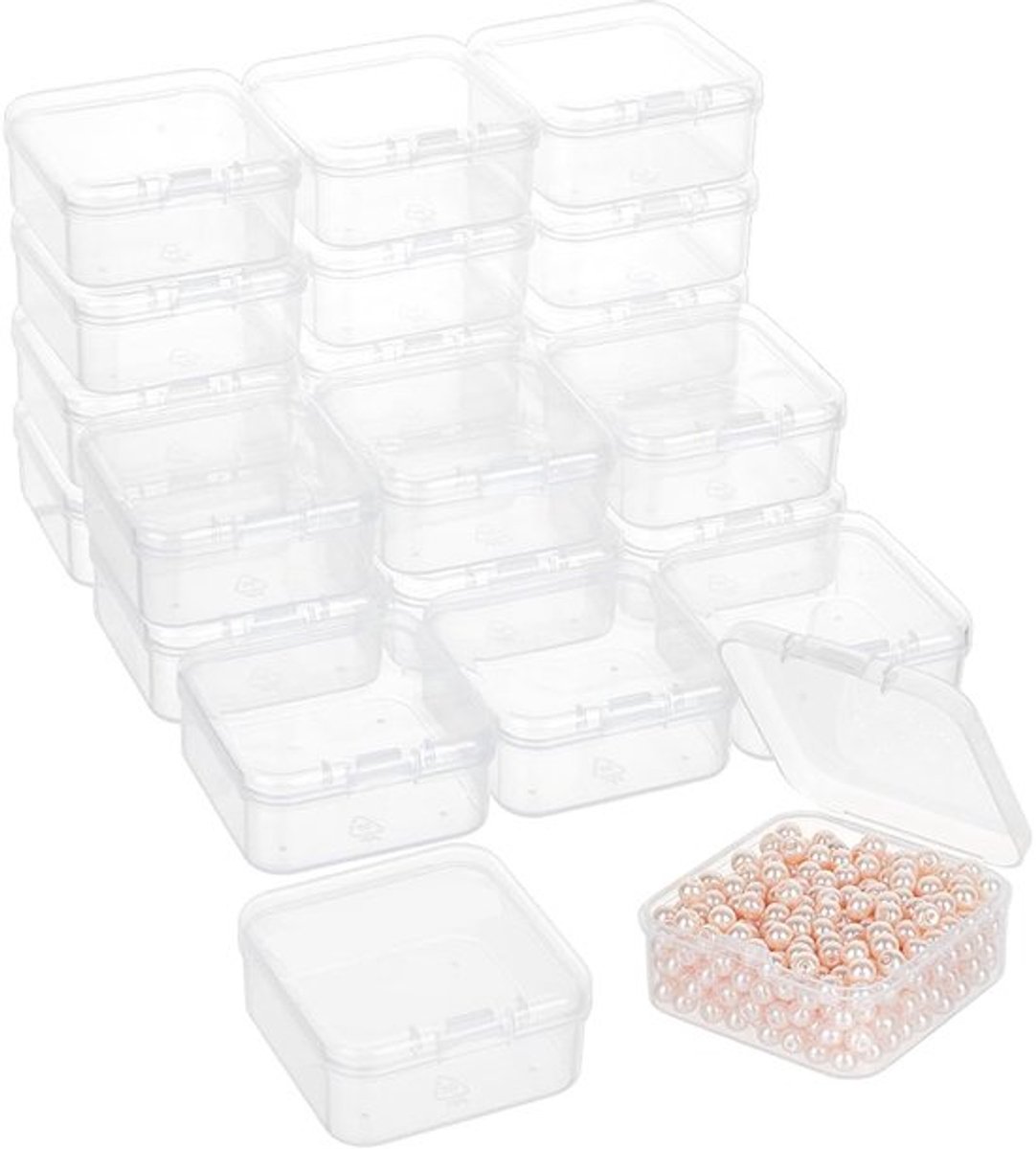 70 Stuks Plastic Kralen Opbergcontainers - 4,5 x 4,5 cm Mini Organizer - Transparante Dozen met Scharnierend Deksel voor Kleine Voorwerpen