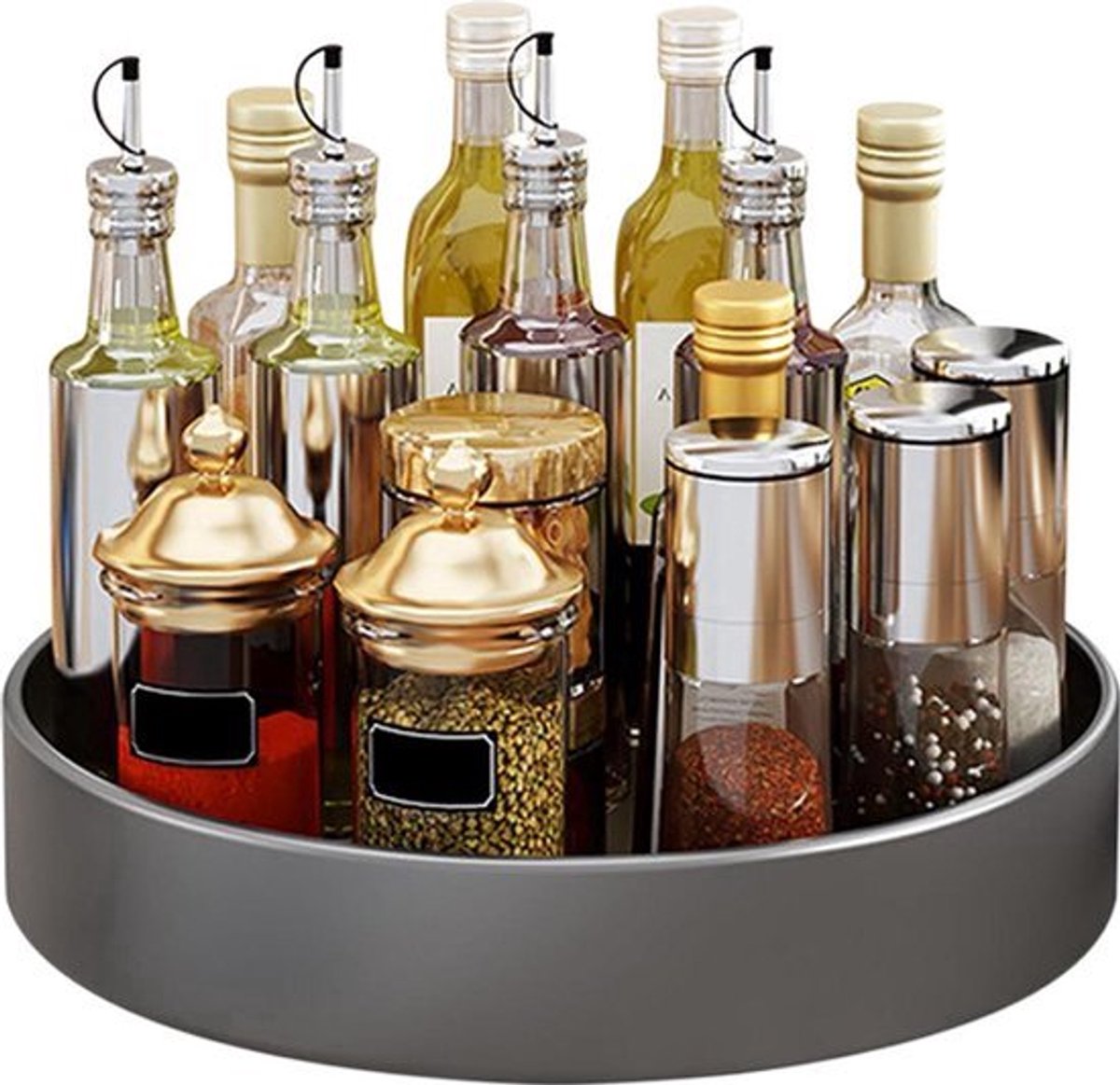 Keuken Draaiplateau Organizer 360 graden - Kruidenrek Draaibaar - Draaiplateau Koelkast - Voorraadkamer Anti-slip 30 cm Grijs .