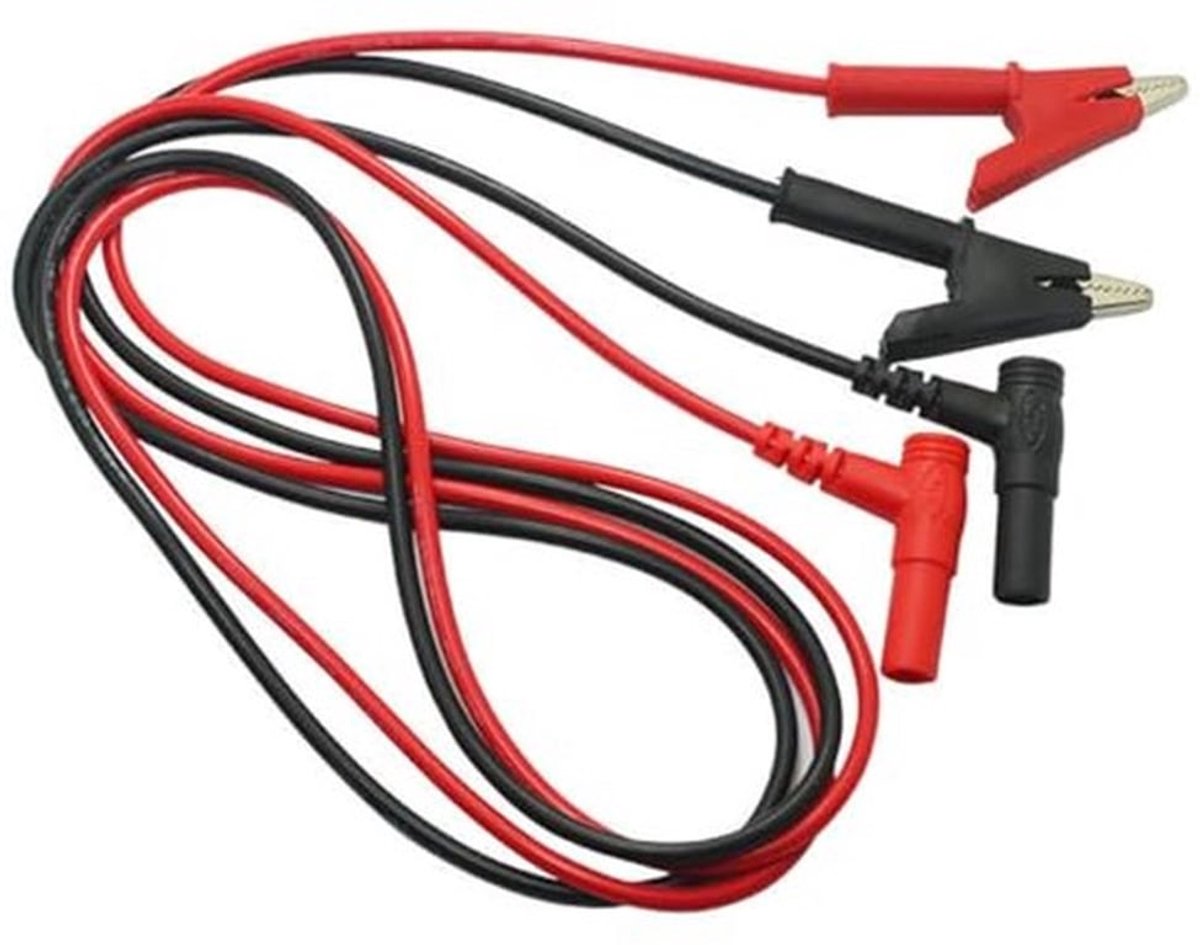Krokodillenklemmen, 2 stuks, 1 m, 1000 V, 10 A, elektrische meetleidingen, multimeter meetleidingen, 4 mm banaanstekker op krokodillenklemkabel, zwart en rood