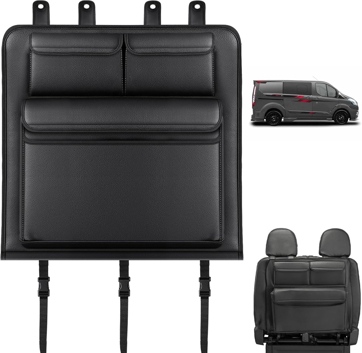 Zitbankbeschermer met 3 vakken - opvouwbaar - waterdicht - bescherming voor Ford Transit Custom - ShopVlot