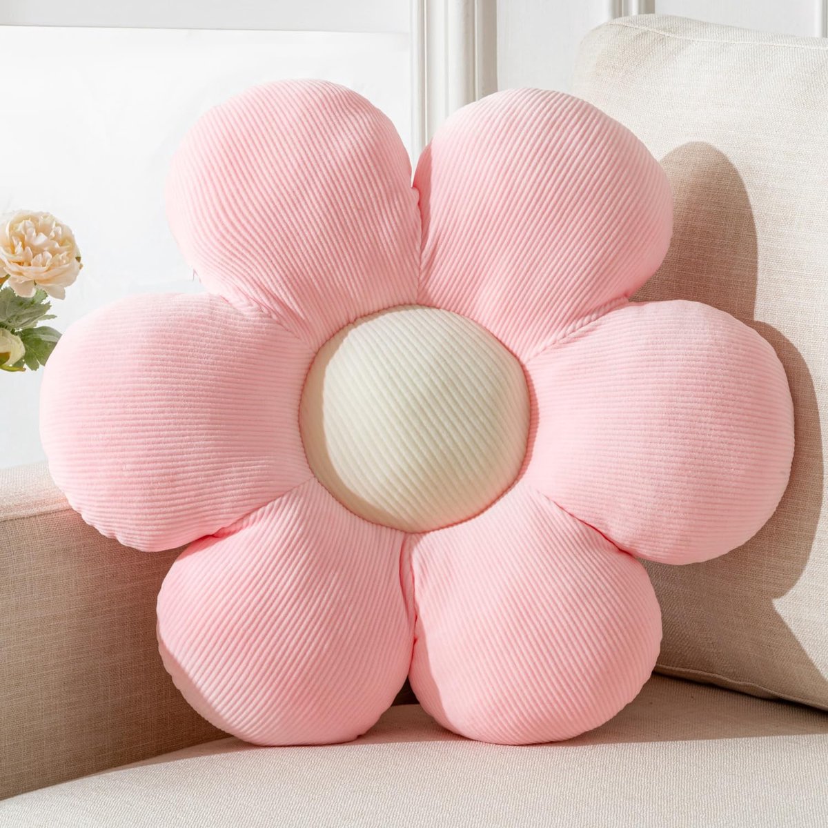 Sierkussen bloemvormig - pluche roze - decoratief vloerkussen - ideaal voor thuis - ShopVlot