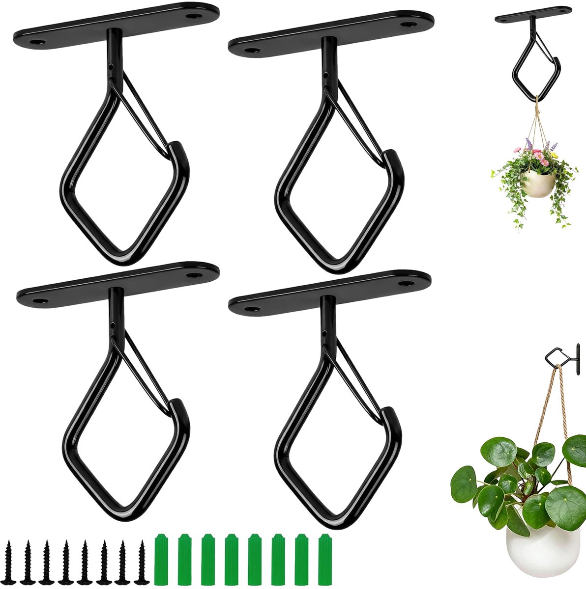 Plafondhaken voor hangplanten 7.5 cm - metalen haken - veiligheidssluiting - ideaal voor bloempotten - ShopVlot