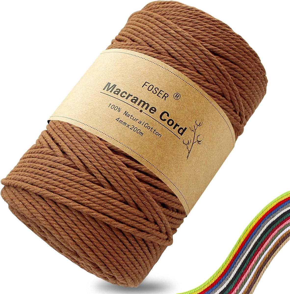 Macrame touw 4 mm x 200 m - natuurlijk katoen - duurzaam en veelzijdig voor wanddecoratie - ShopVlot