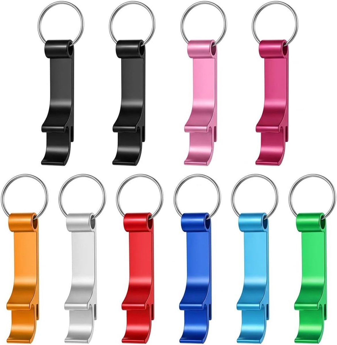 Flesopener set 10 stuks - aluminium sleutelhanger - kleurrijke varianten - ideaal voor feesten - ShopVlot