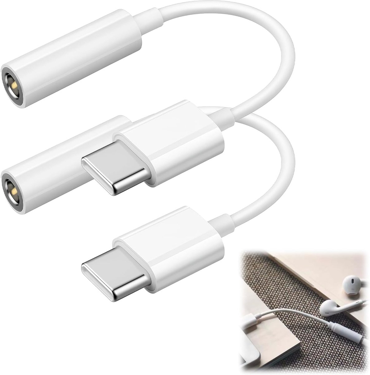 USB C naar Jack - 2x 3.5mm audioadapter - Type C aux dongle - Directe verbinding voor hoofdtelefoons - ShopVlot