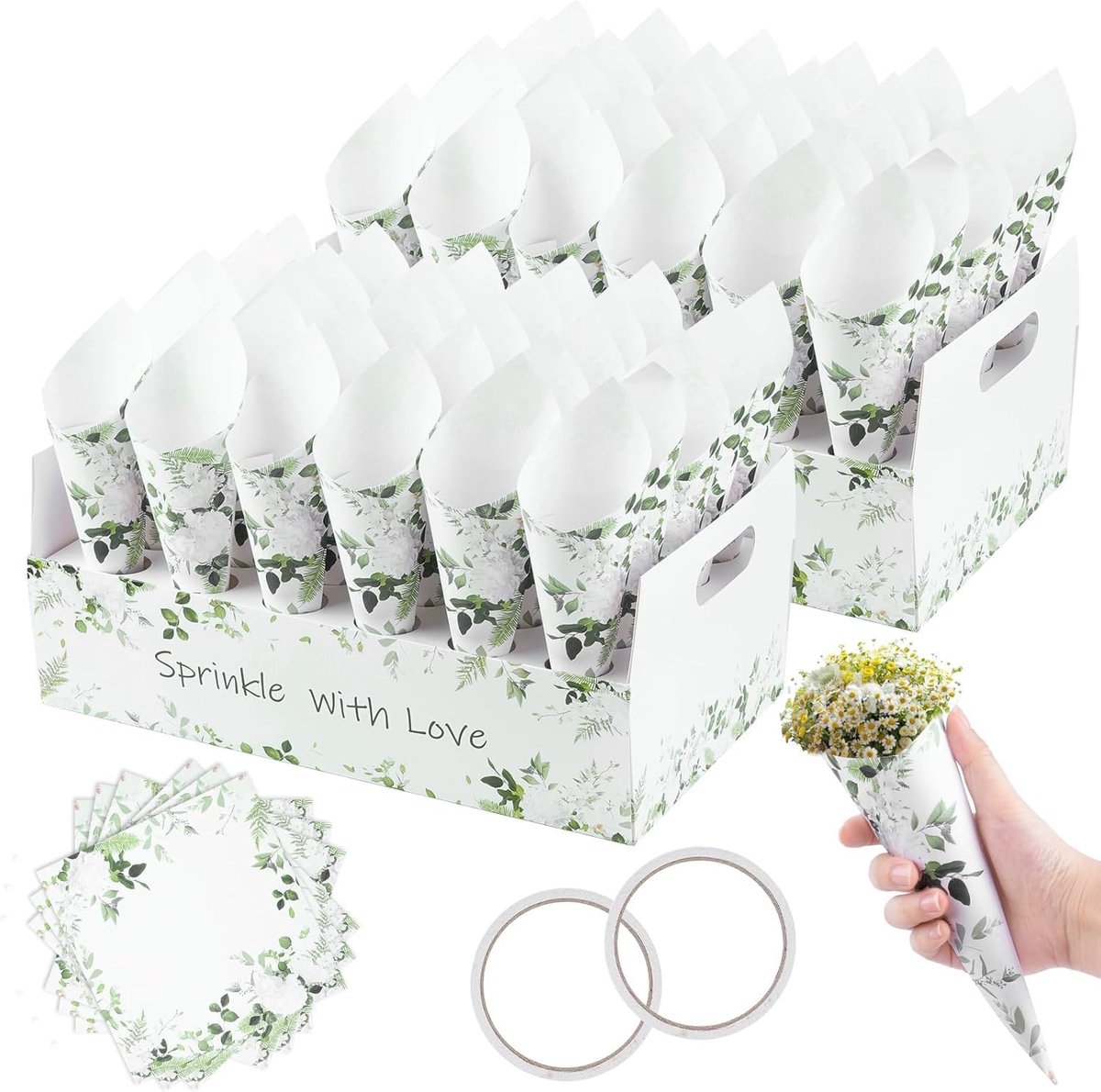 Confetti wedding cones 60 stuks - kraftpapier - vintage stijl - voor feestelijke bruiloft decoratie - ShopVlot