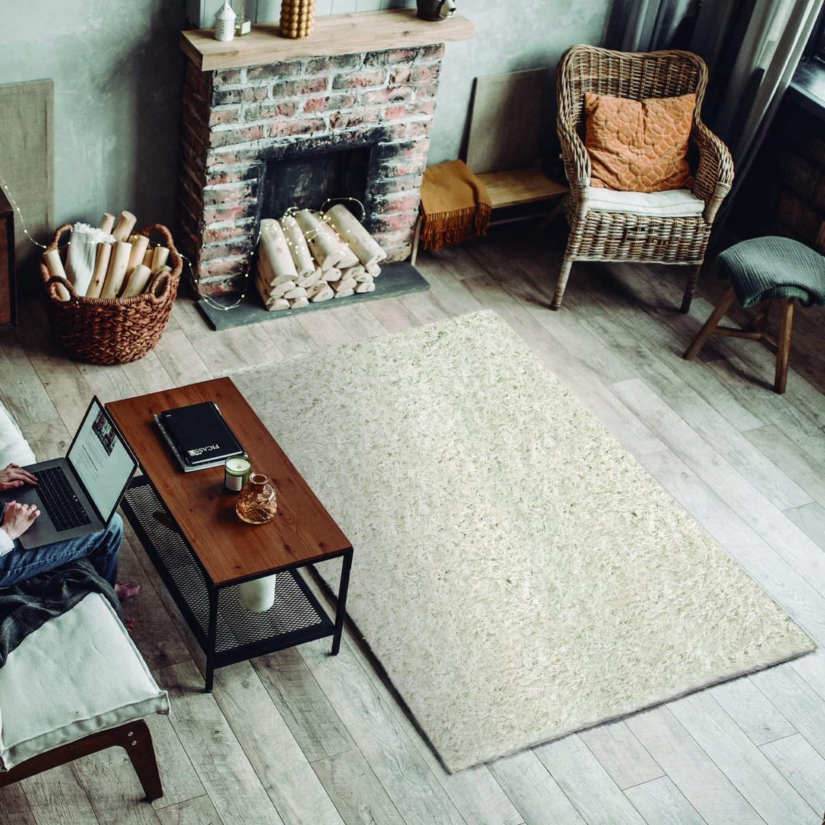 Tapijt woonkamer 120 x 170 cm - wit - zacht en zeer gevoerd - luxe uitstraling - ShopVlot