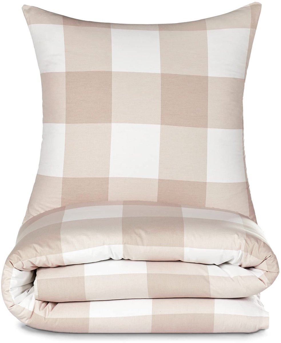 Dekbedovertrek 240 x 220 cm - 100% katoen - Bruin geruit - Luxe slaapcomfort - ShopVlot