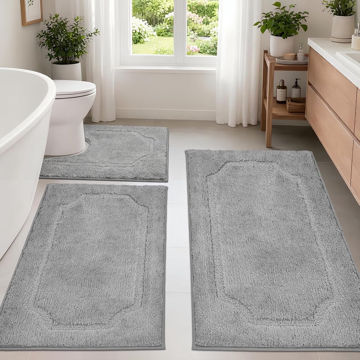 Badmat set 3 stuk - grijze antislip douchematten - wasbaar en anti-mould - perfect voor iedere badkamer - ShopVlot