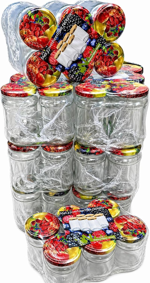 Glazen potten 300 ml - set van 48 stuks - inclusief deksel - ideaal voor inmaken van fruit en groenten - ShopVlot