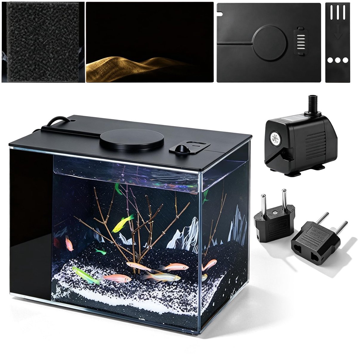 Aquariumset 4,65 liter - klein aquarium met filterpomp - ledverlichting - ideaal voor vissen en garnalen - ShopVlot