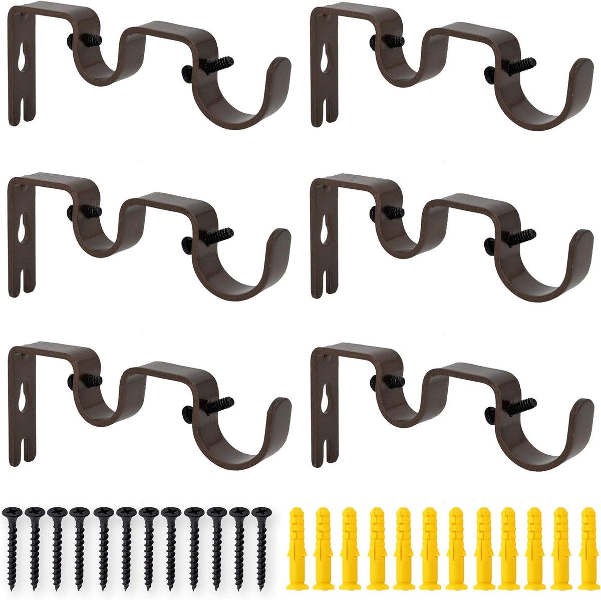 AddGrace Set of 6 Heavy Duty Double Curtain Holders for Curtain Rods, 2.5 cm and 1.5 cm, for Living Room, Bedroom - ShopVlot