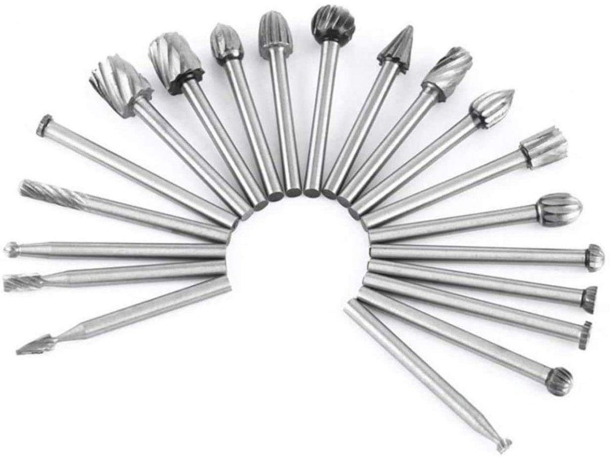APLUS Milling Cutter Set 20pcs Rotary Burr Ball Mill Cylinder Milling Cutter Taper Milling Cutter for Proxxon Grinding - ShopVlot
