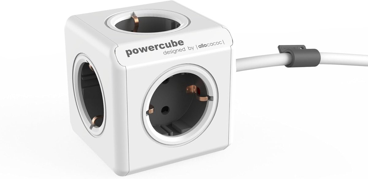 Power-Cube Extended EU grey, power strip cube with 5 sockets, desk mounting kit and 1.5 m cable, 230V, 10A max. - ShopVlot