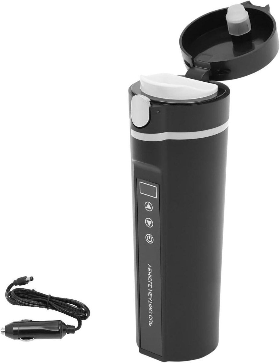 Autowaterkoker - Reis waterkoker - Onderweg water koken - Dubbelwandige isolatie - 450 ml - Zwart