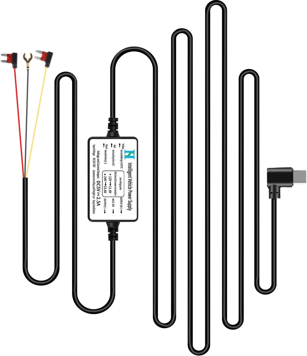 SnelShoppen - Dash Cam Hardwire Kit 12V-24V naar 5V met Fuse Kit, Car Dashcam Oplader, 3.5m Power Kabel, GPS Stroomvoorziening, Radar, 24 Uur Parkeerb