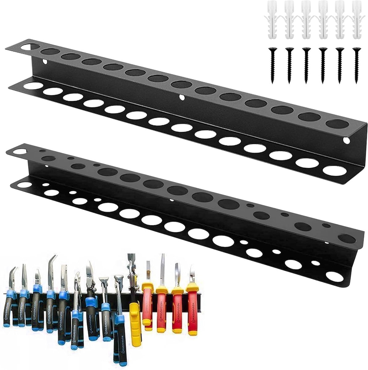 Toolhouder 40cm - Wandmontage - Met 14 gaten - Ruimtebesparend voor garage - SnelShoppen