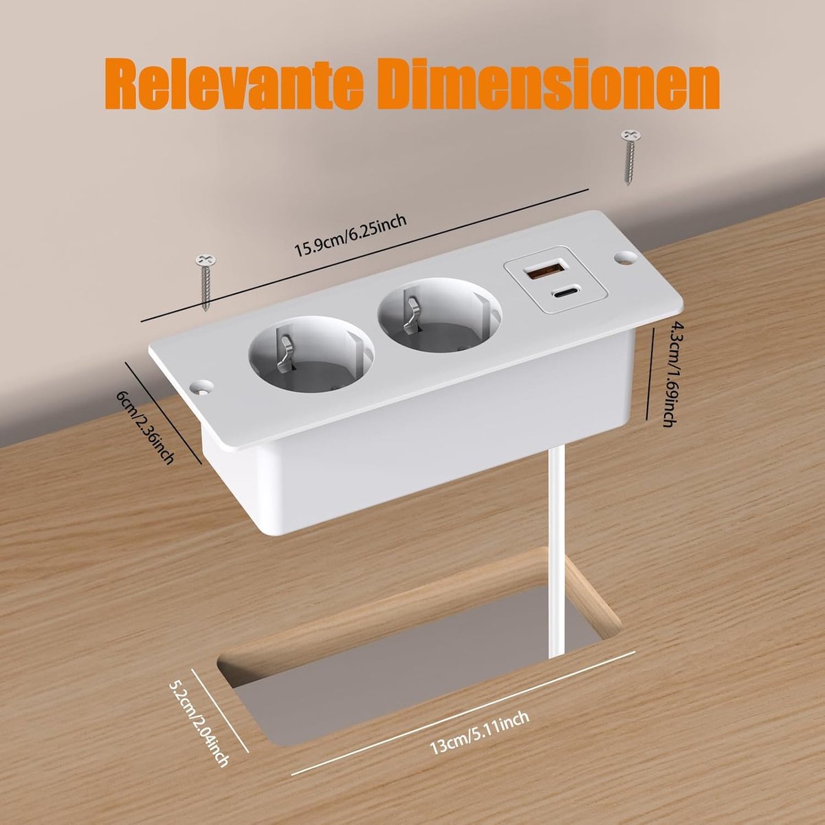 Inbouwstopcontact met USB - tafelstopcontact met 2 USB en 2-voudige stekkerdoos - verborgen aansluiting voor bureaus - SnelShoppen