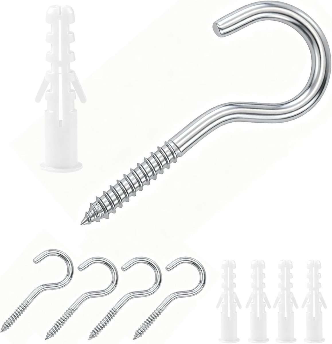 Haken van roestvrij staal, M5 x 65 mm, 304 roestvrij staal, zelftappend, oogschroeven, plafondhaken, haakschroeven, schroeven, spijkers, ogen, schroef voor doe-het-zelf kurk handwerk