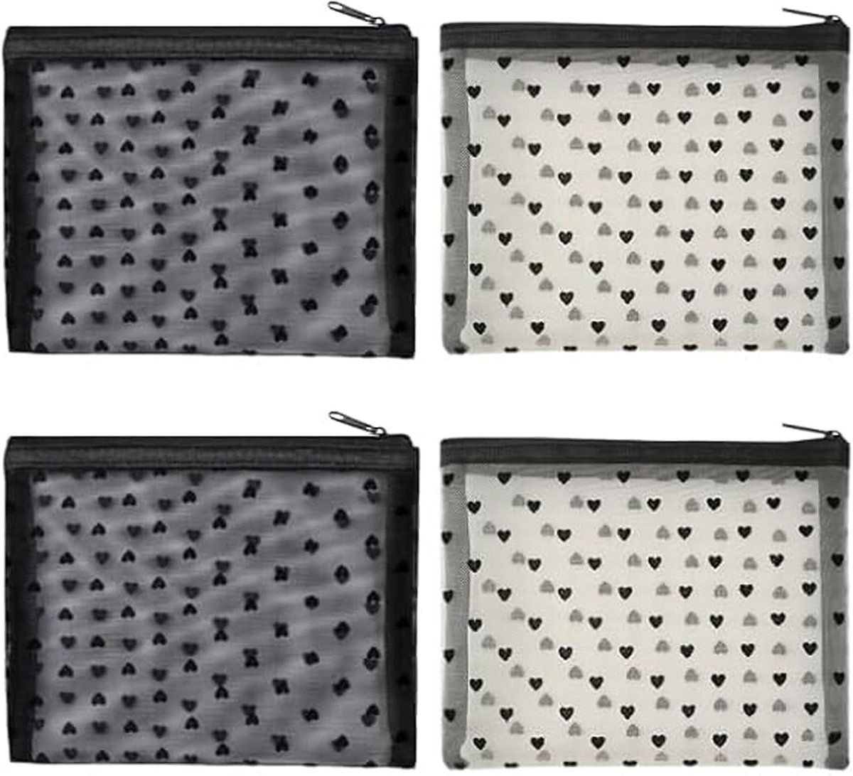 4 stuks kleine toilettas, mini-make-uptas met ritssluiting, waterdichte reistoilettas, ideaal voor dagelijks gebruik voor het opbergen van cosmetica (zwart, crèmekleurig)
