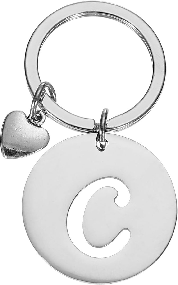 Initial Letter Sleutelhanger, Roestvrij Staal Disc Letter A-Z Charm Sleutelhanger Leuke Metalen Hart Alfabet Sleutelhanger