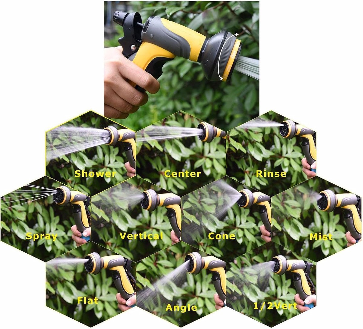 Slangmondstuk - Sproeikop Tuinslang - Tuinonderhoud - 10 Bewateringpatronen - 21.5 cm - Groen Geel – foto 6