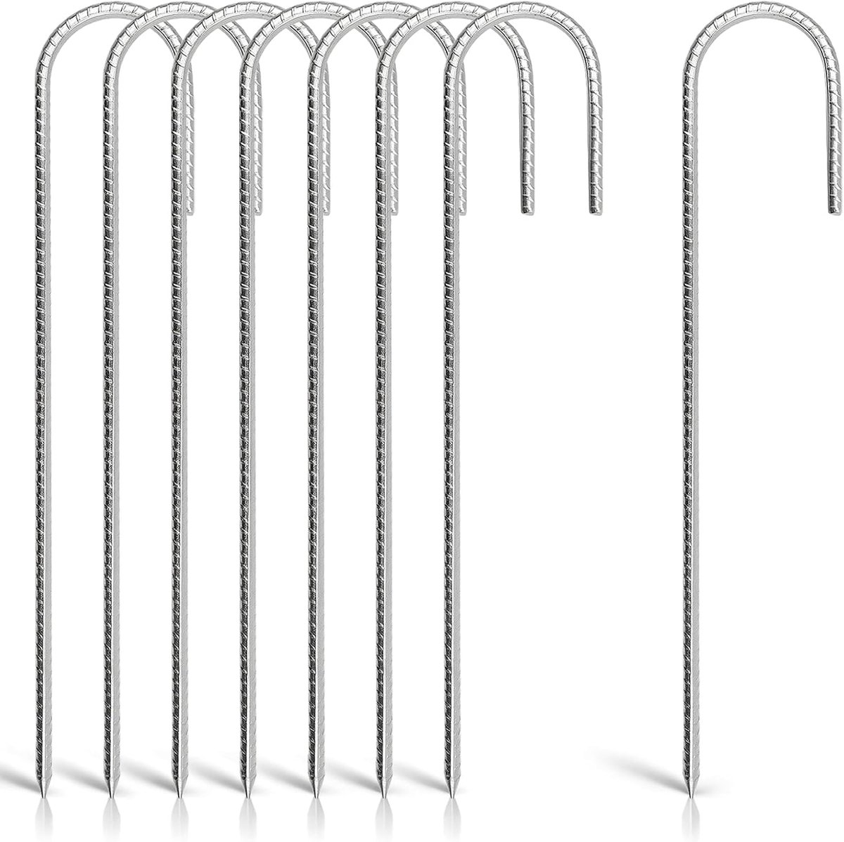 Tentharingen - 8 stuks 30,5 cm J-stijl gegalvaniseerde grondankers van koolstofstaal voor camping, trampoline, tuin, schommel en buitenbeveiliging