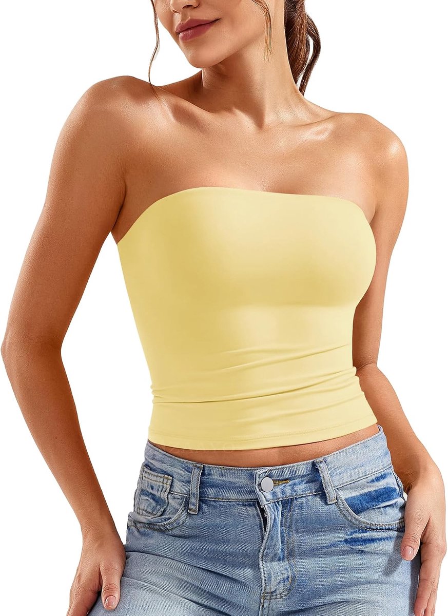 Schoudervrije tube top voor dames, bandeau-top, Y2K, slimfit, crop top, sexy, zomer, top, dubbel gevoerde tanktop