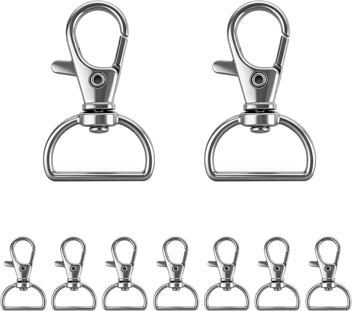 30 stuks karabijnhaken voor sleutelhangers, metaal, kleine karabijnhaak met D-ring, met 360° draaibaar oogje, binnenbreedte 2 cm, geschikt voor sleutels, macramé-accessoires, doe-het-zelf